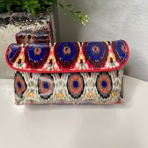 Stephanie Johnson Makeup Bag Womens‎ Red Blue Ikat Tribal Bamboo Pulls Boho OS